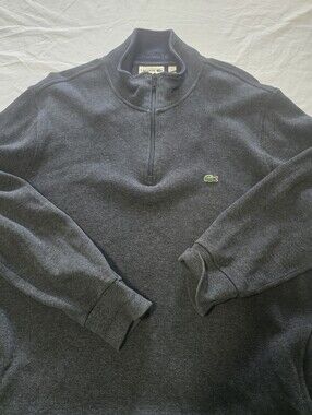 Lacoste Men's XXL Charcoal Quarter-Zip Sweater with Green Crocodile Logo